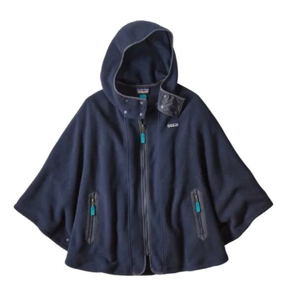 Patagonia Synchilla Fleece Hood Jacket Cape Poncho Navy Blue Womens Sz XS Small - Picture 1 of 10